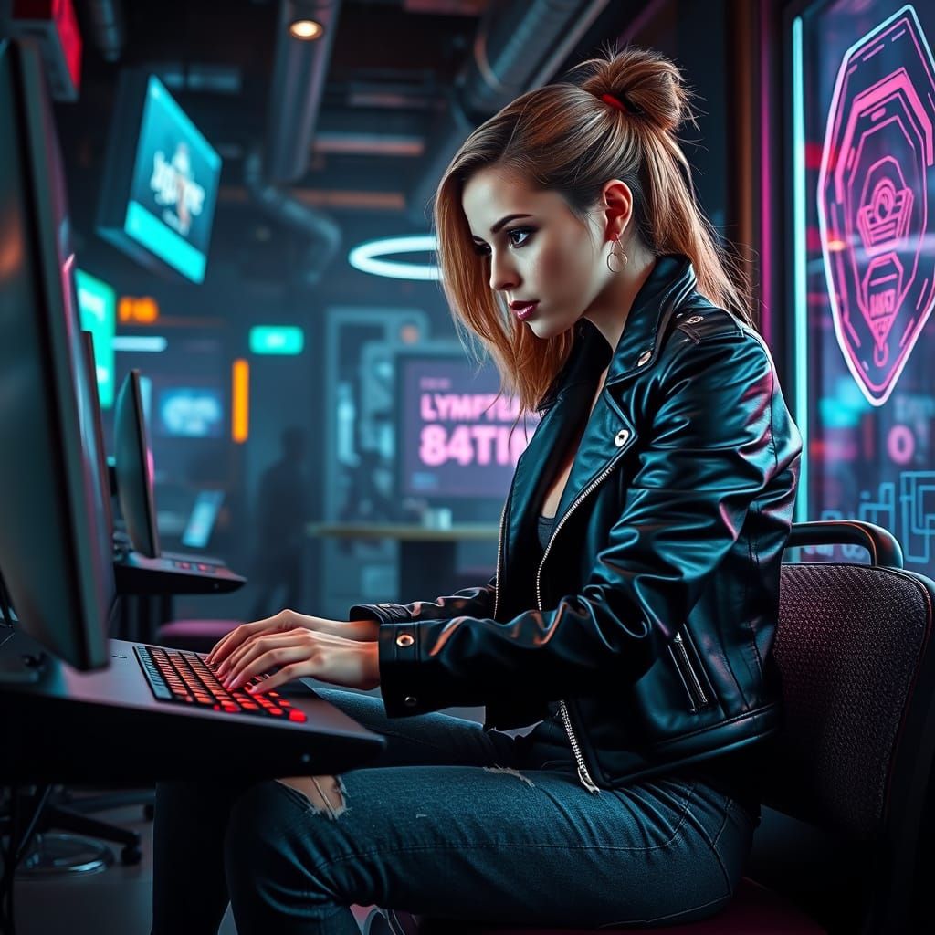 Futuristic Cafe Scene in Cyberpunk Style