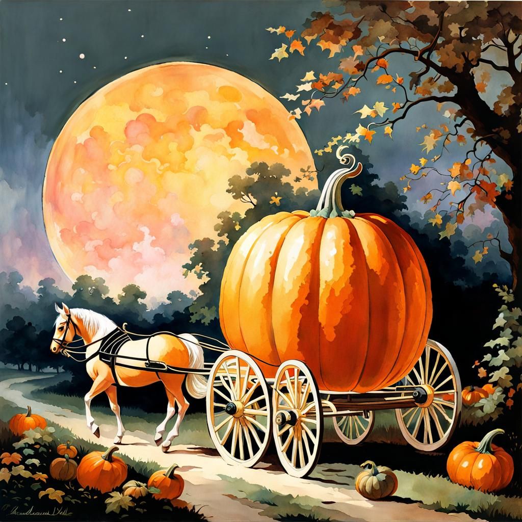 Cinderella's Pumpkin Carriage: Botanical Art Deco Print