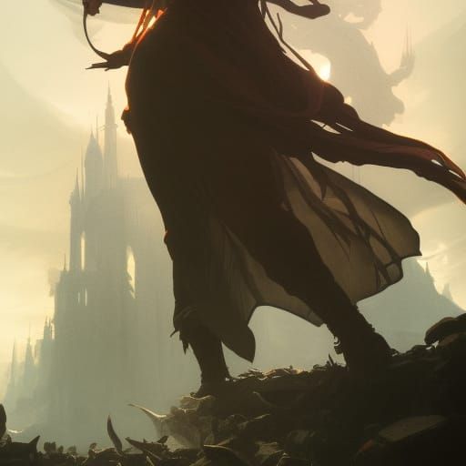 Dark Fantasy Shadow Art in Purple and Yellow