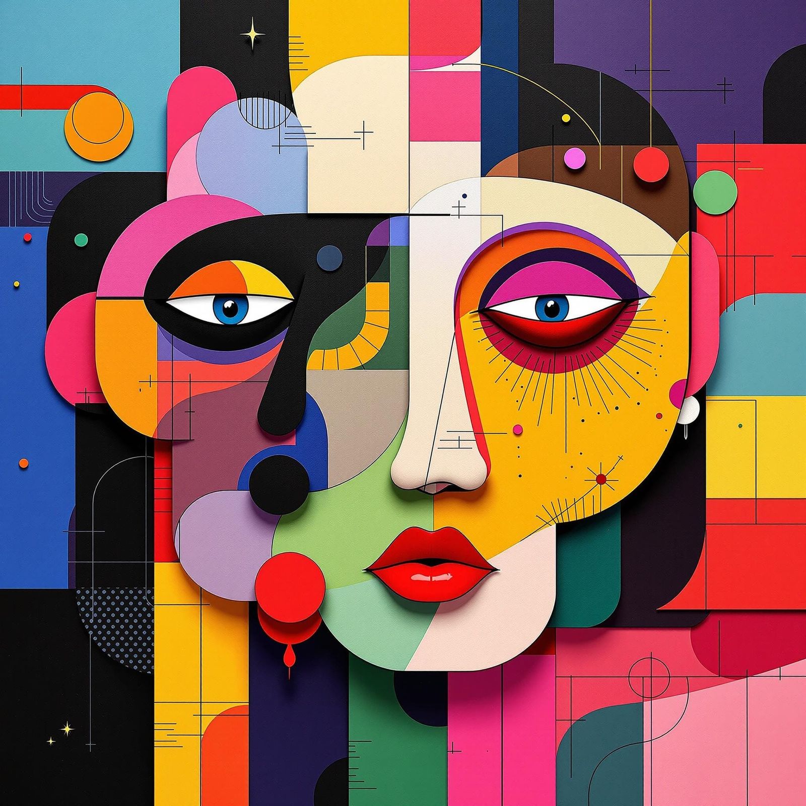 Vibrant Pop Art Composition with Geometric Forms and Whimsic...