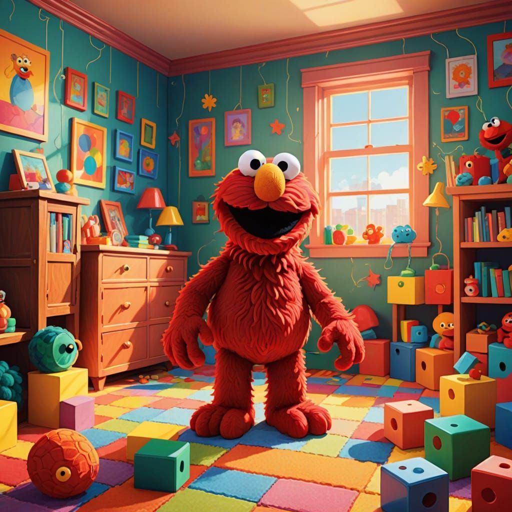 Vibrant Elmo in Whimsical Nursery Scene