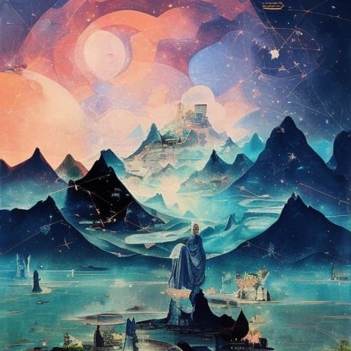 Celestial Cat Constellation Over Mountainscape