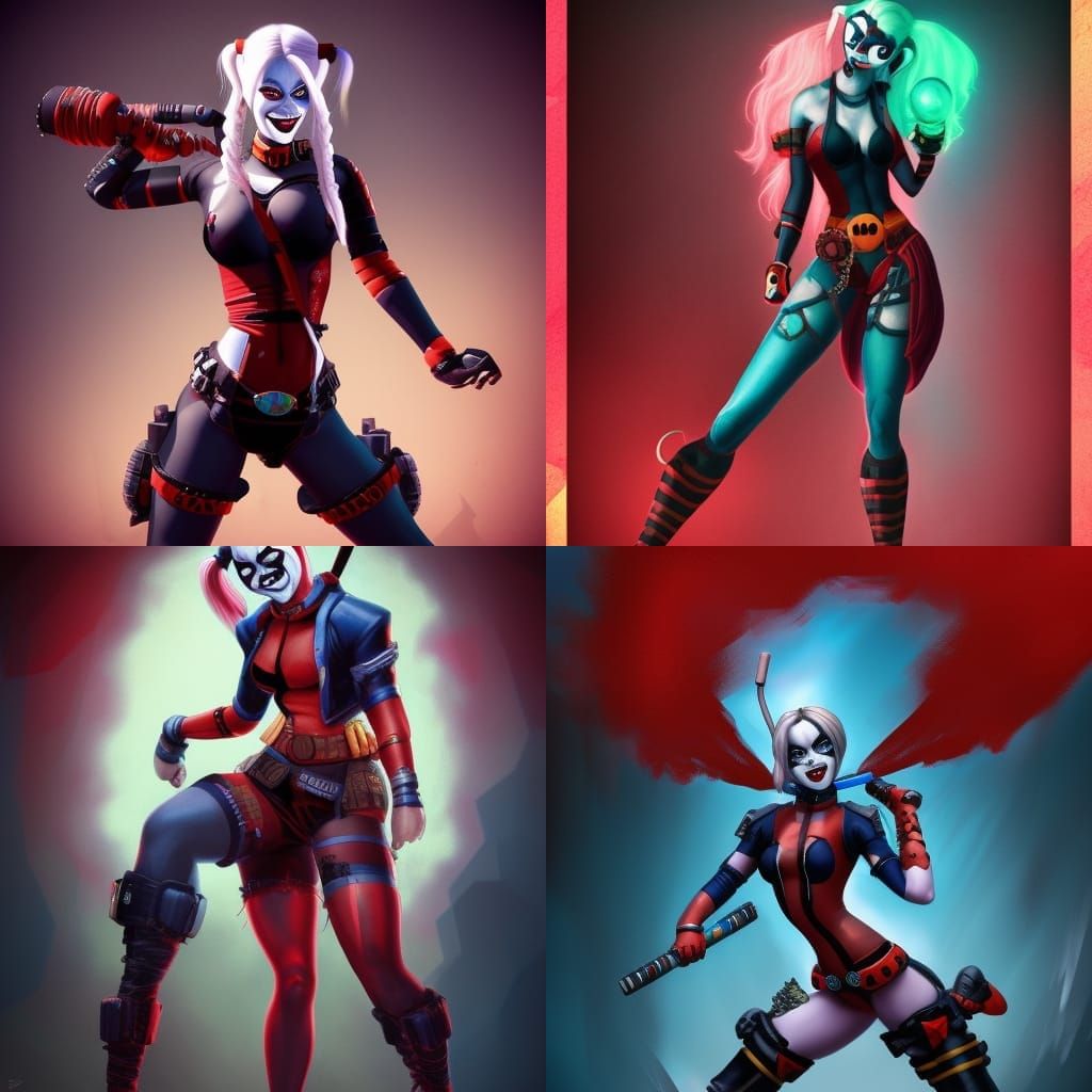 Surreal Mashup of Harley Quinn and Deadpool in Warm, Vibrant...