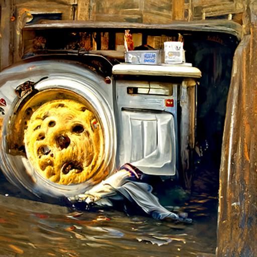 Biscuit in Washing Machine, Oil Painting