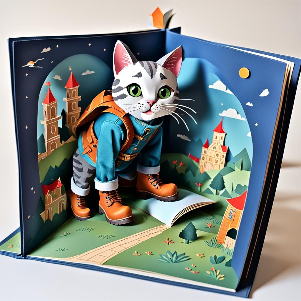Cat in Boots Pop-Up Book Illustration