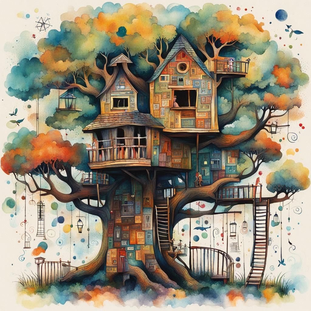 Whimsical Asemic Treehouse: Typographic Art