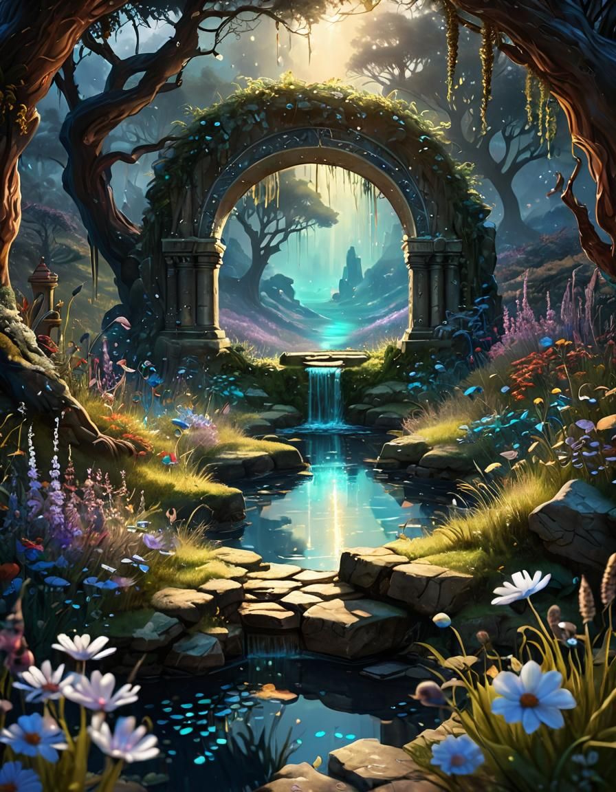 Ancient Well in Shadowy Woodland: Moody Oil Painting