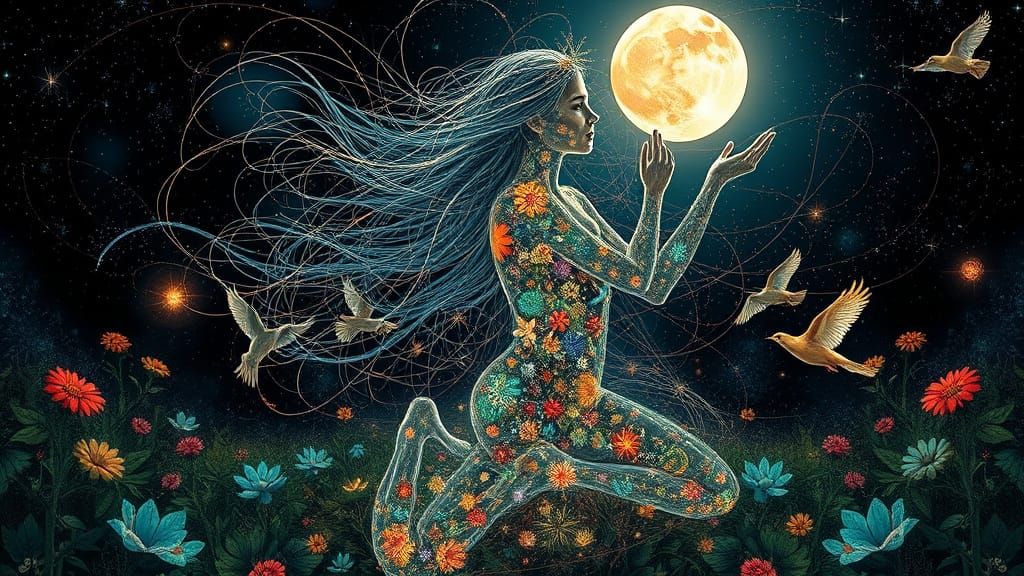 Goddess of the Cosmos, Embodied in Vibrant Dreamscapes