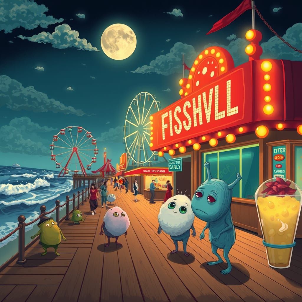 Otherworldly Beings Populate a Whimsical Boardwalk