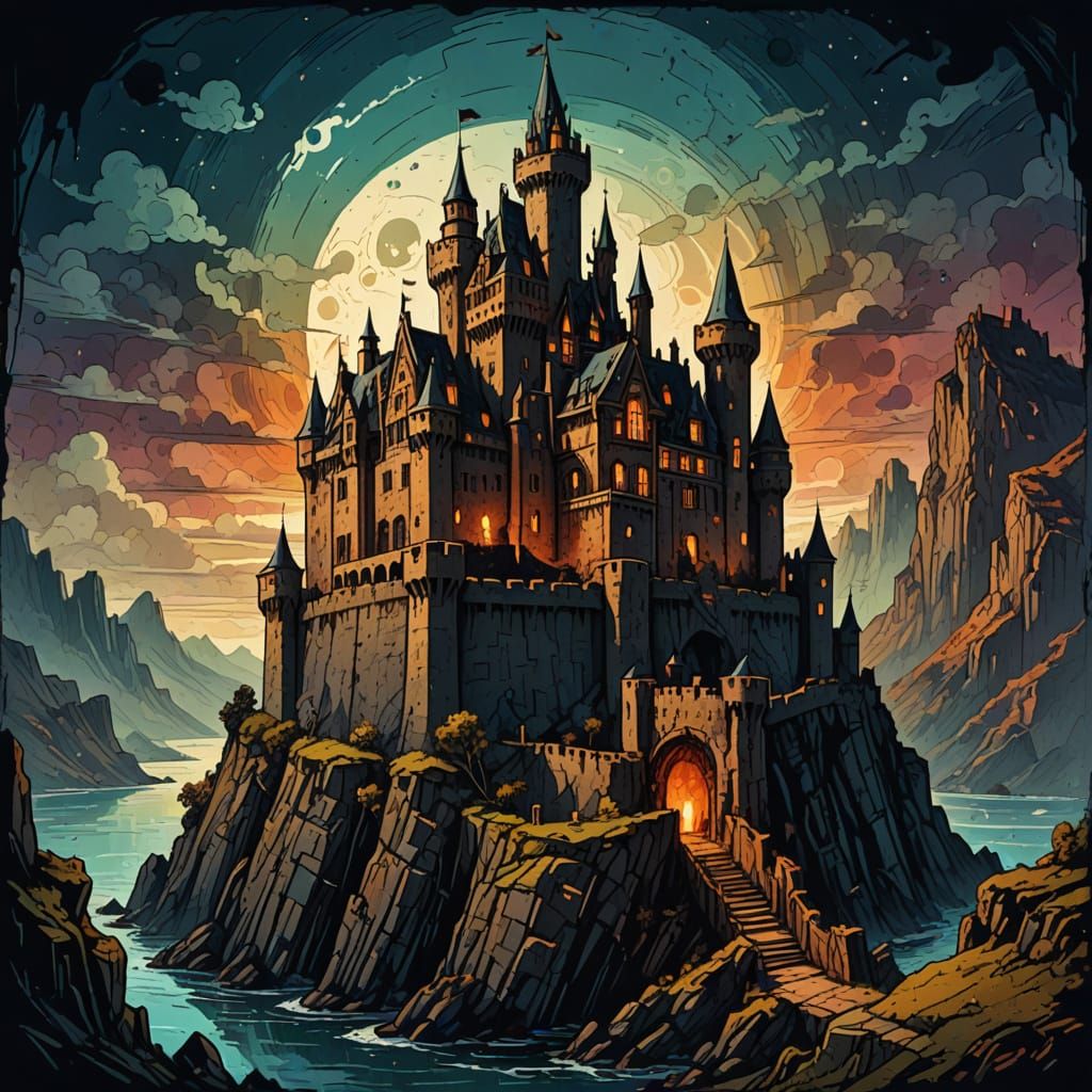 Ethereal Castle in Retro Futurism Style