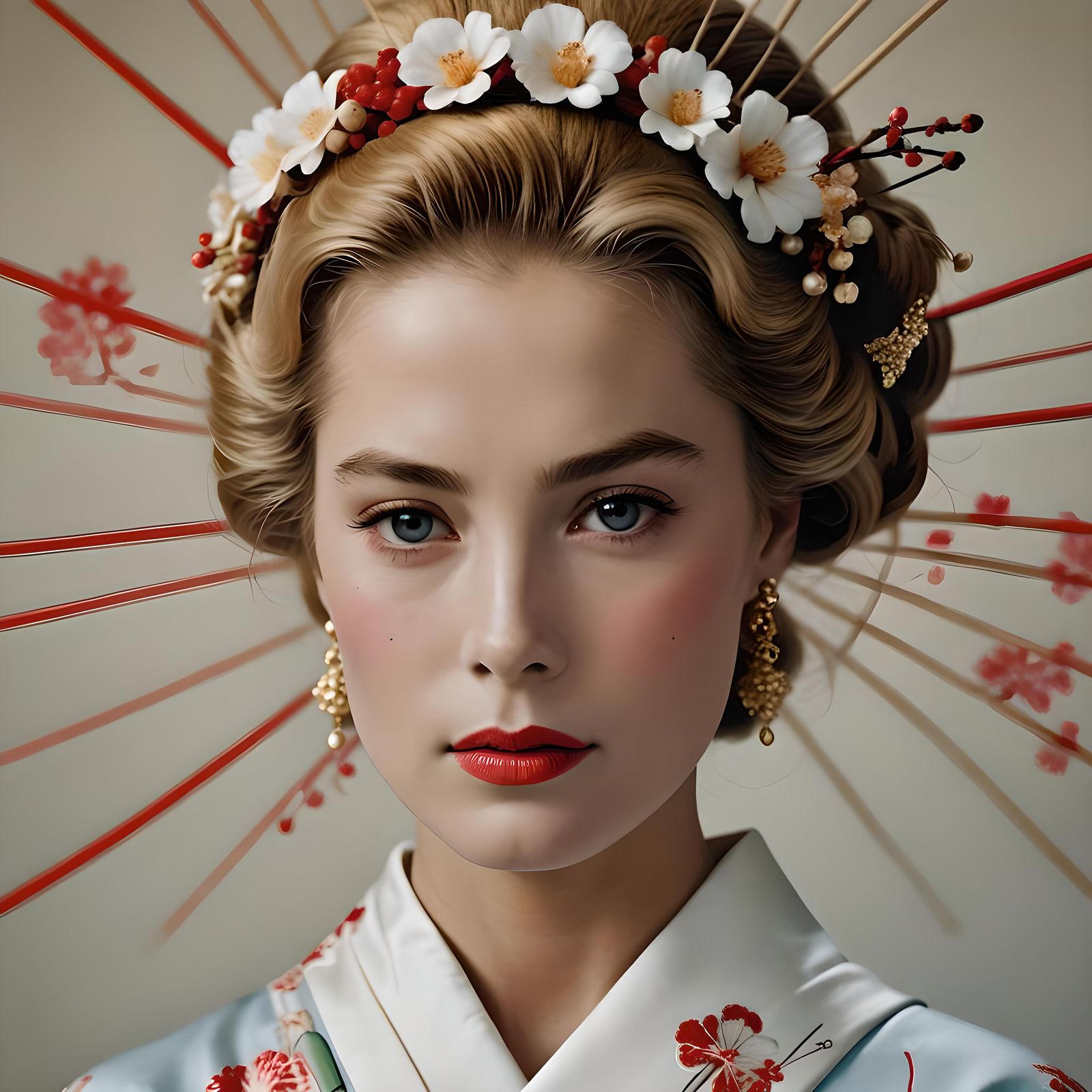 Grace Kelly as Geisha: Photorealistic Close-Up
