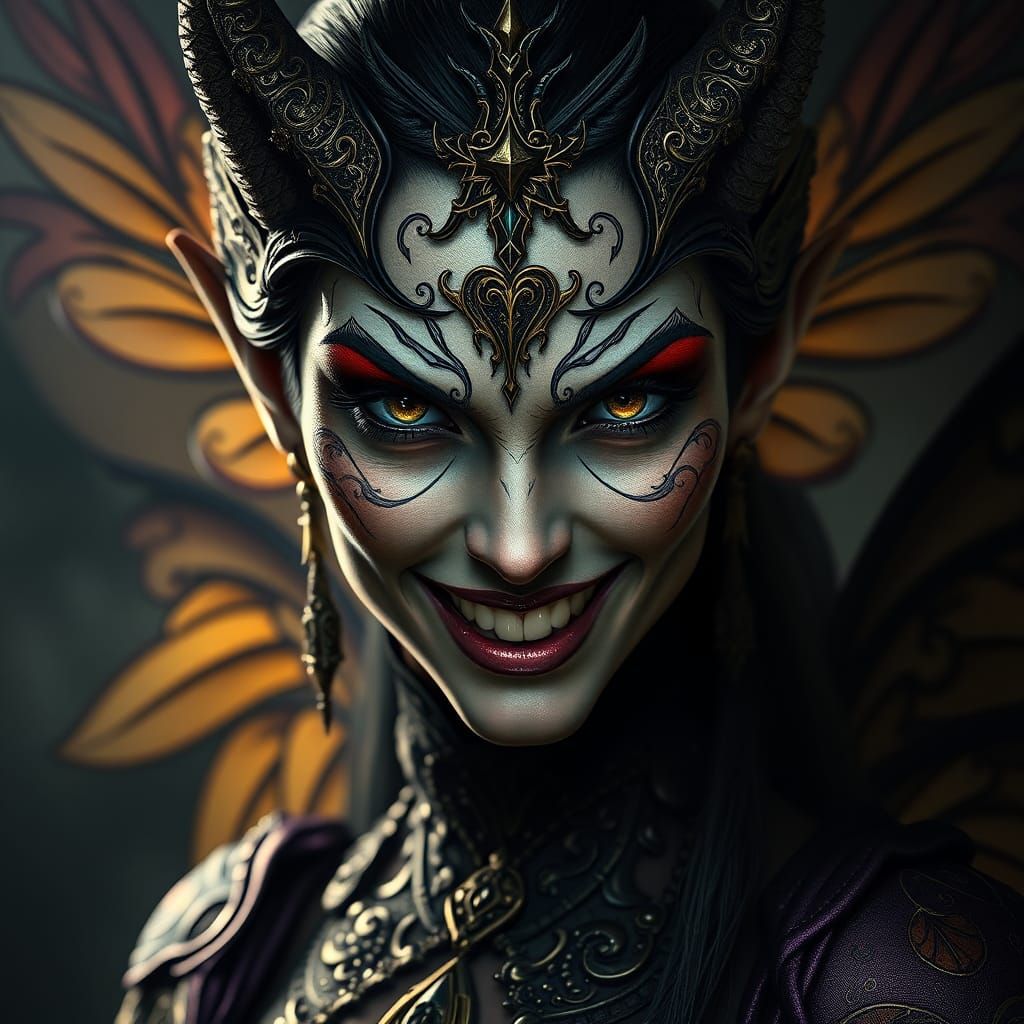 Evil Fairy Woman Portrait in Art Nouveau Style