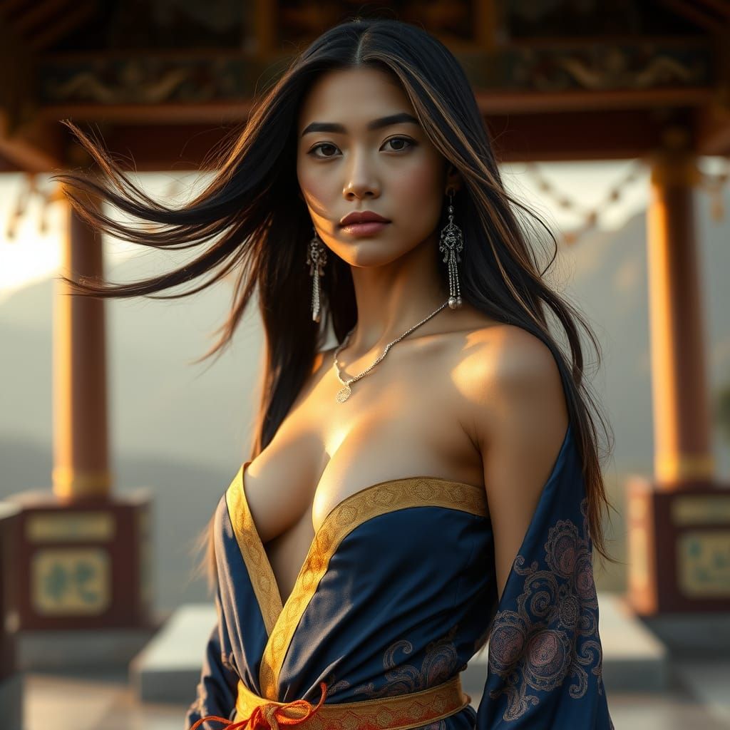 Cuban Woman in Mountain Temple, Ethereal Fantasy Art