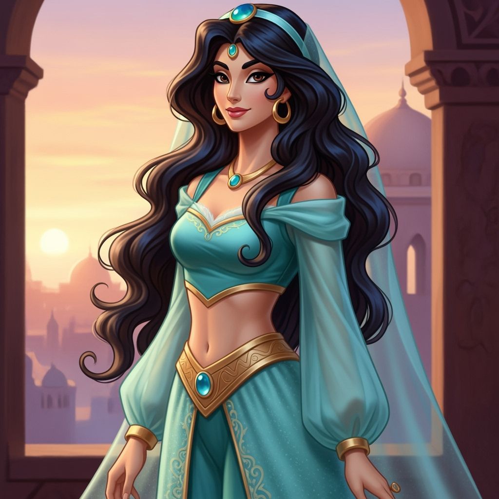 Persian Woman in Princess Jasmine Outfit at Sunset