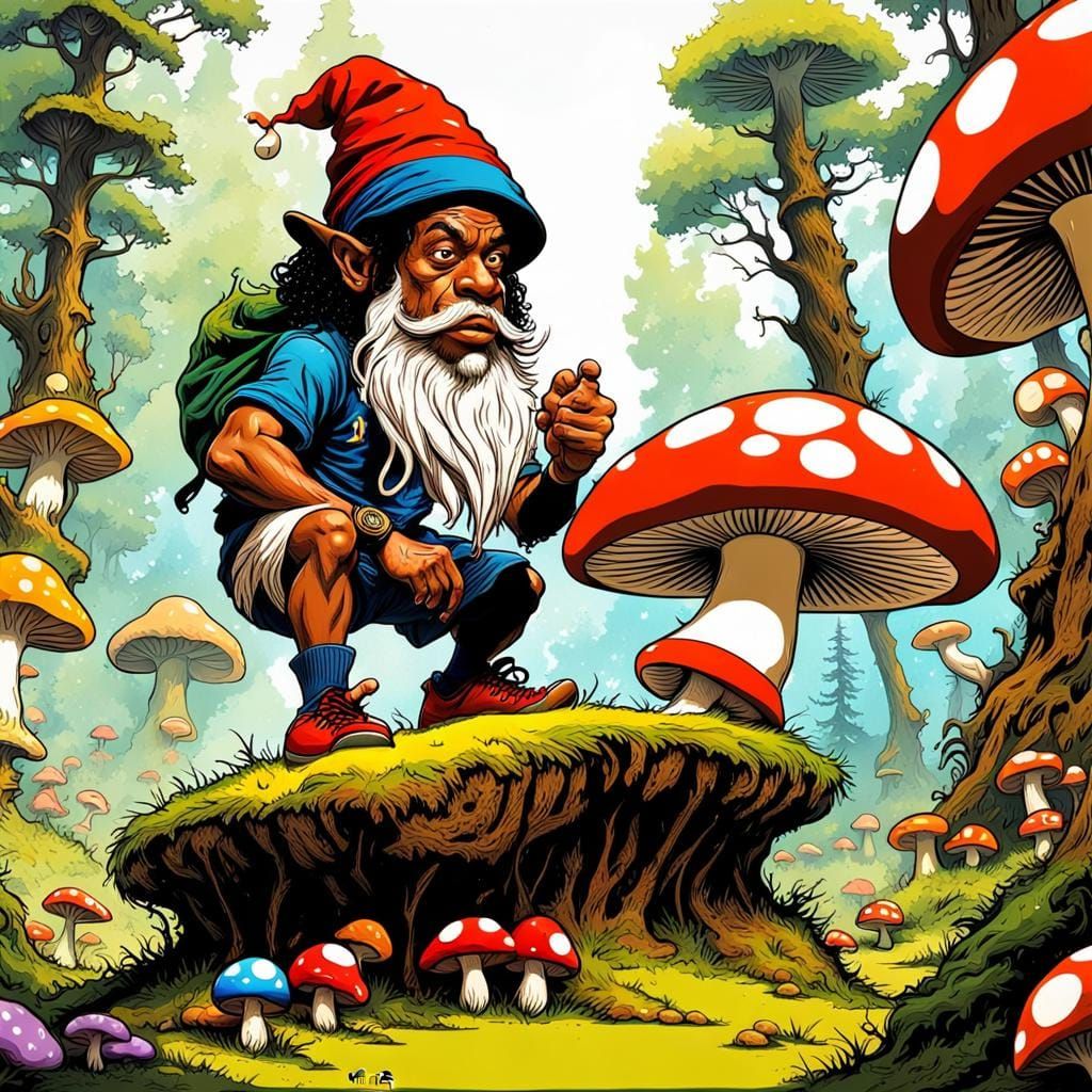 Gnome Ronaldinho in Frank Frazetta Forest Landscape