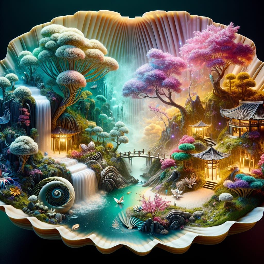 Psychedelic Seashell Reveals Mystical Fairy Village