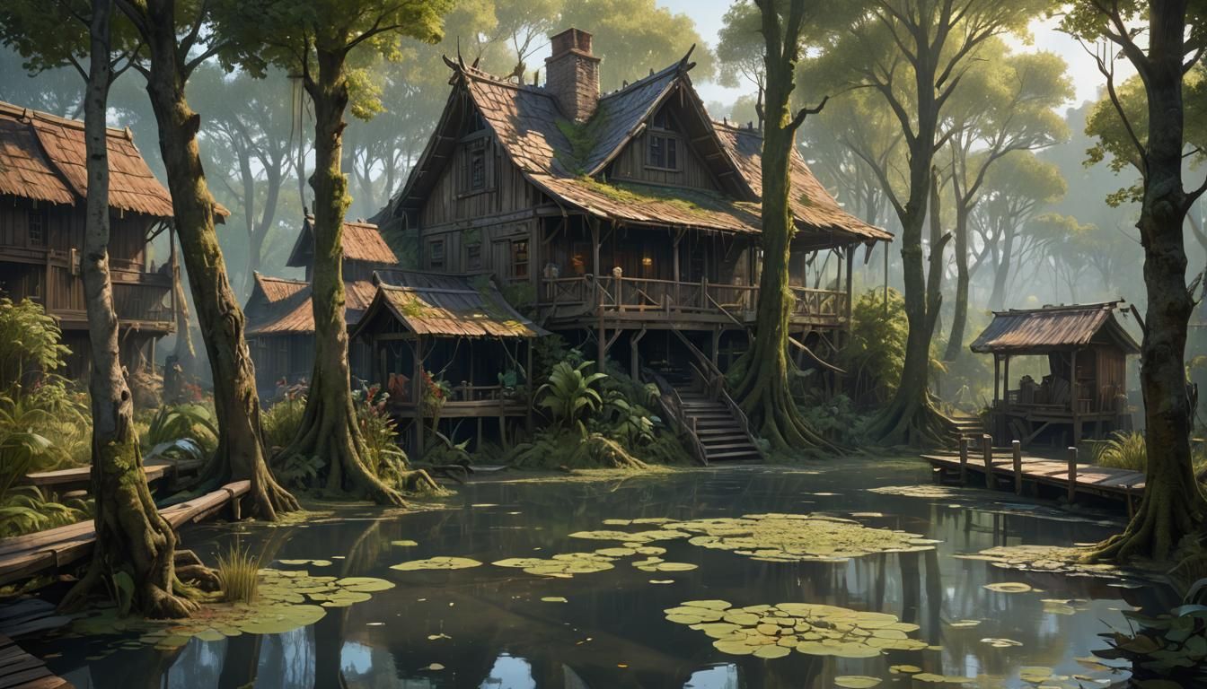 Swamp Village Portrait with Dynamic Lighting