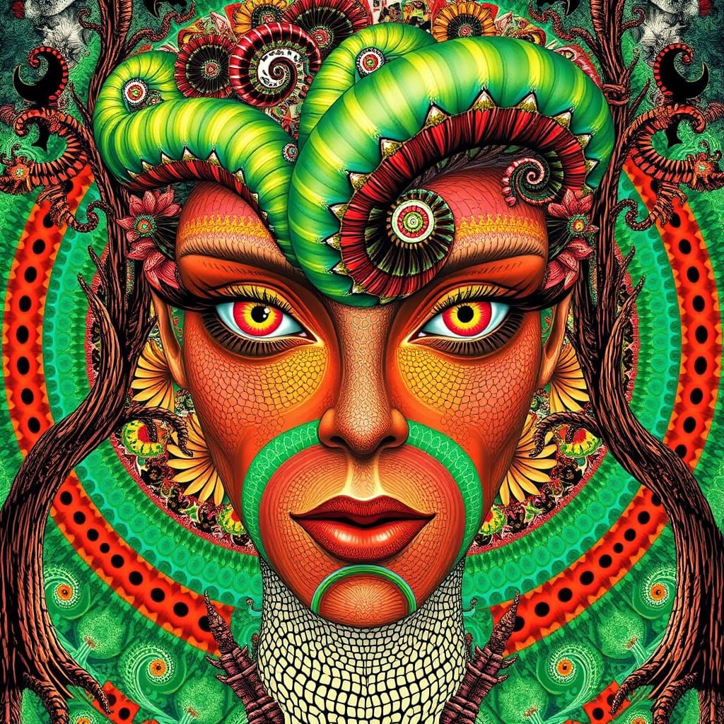 Exquisite Androgenous Goddess in Futuristic 1950s Art Nouvea...