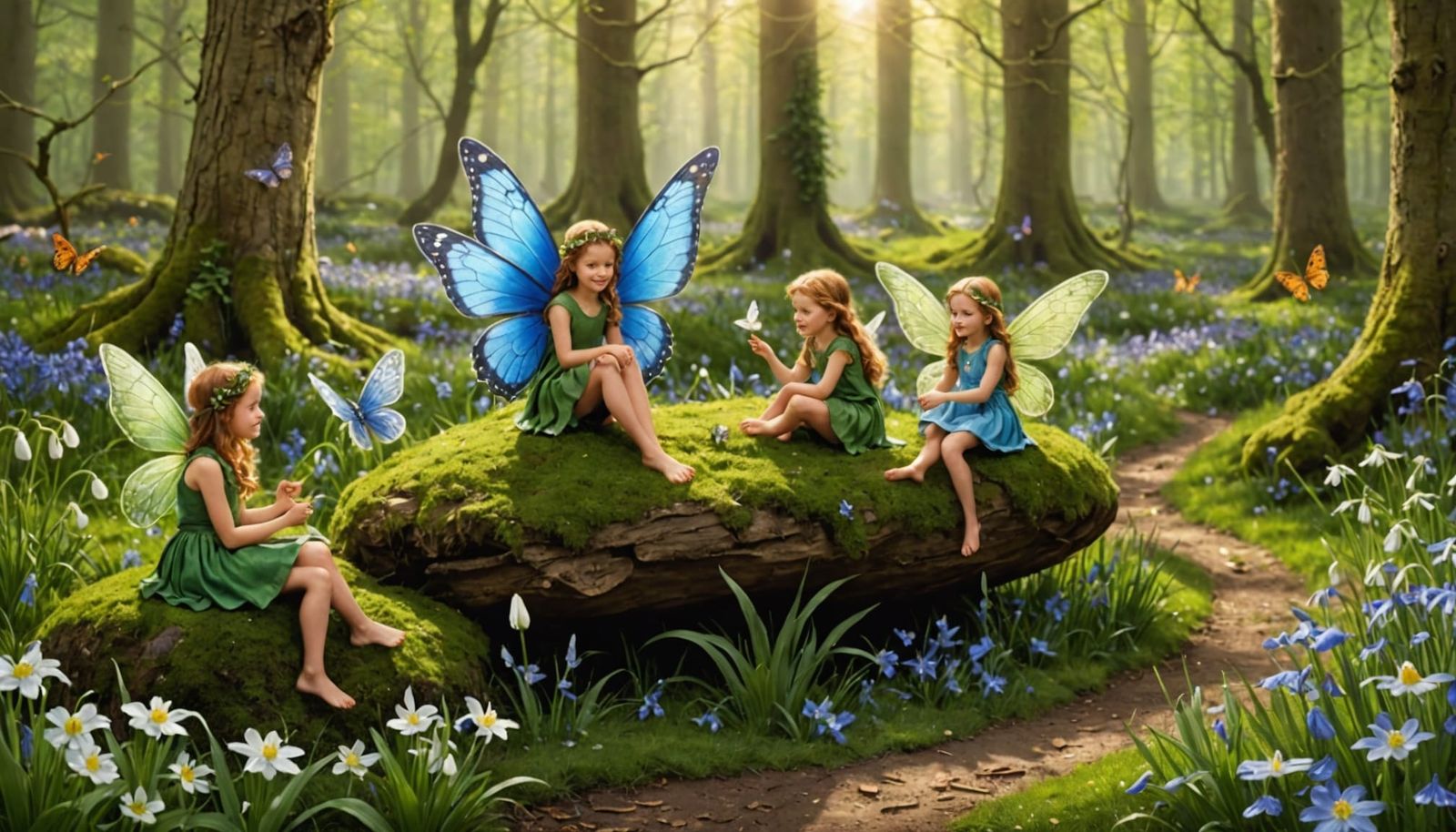 Enchanted Fairies Party in a Spring Woodland