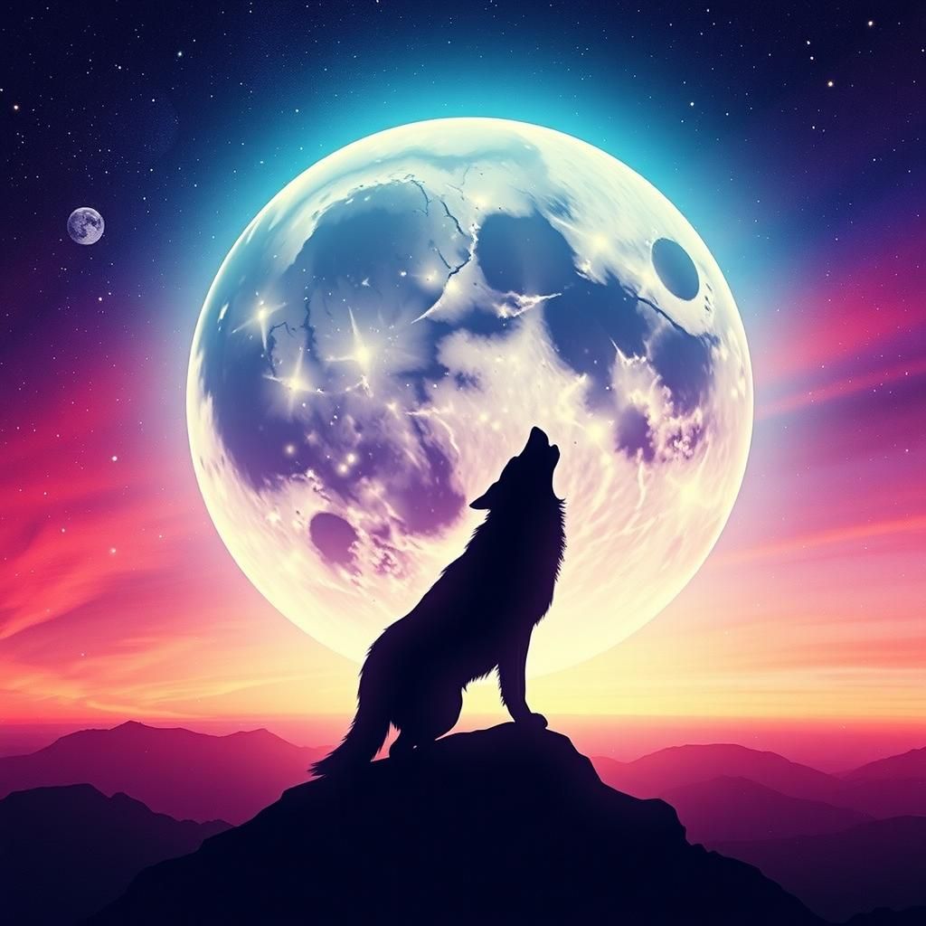 Wolf Howling at the Moon in Dreamy 3D Style
