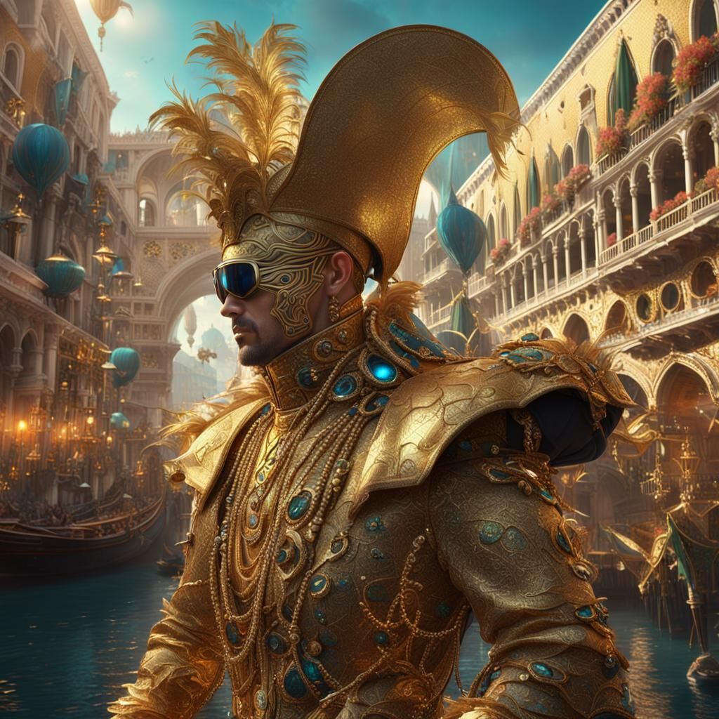 Futuristic Venetian Carnival Mask in Detailed Matte Painting
