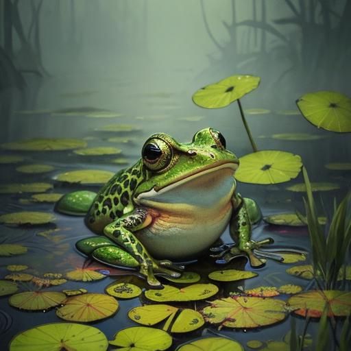 Frog on Lilypad in Graffiti Watercolour Style