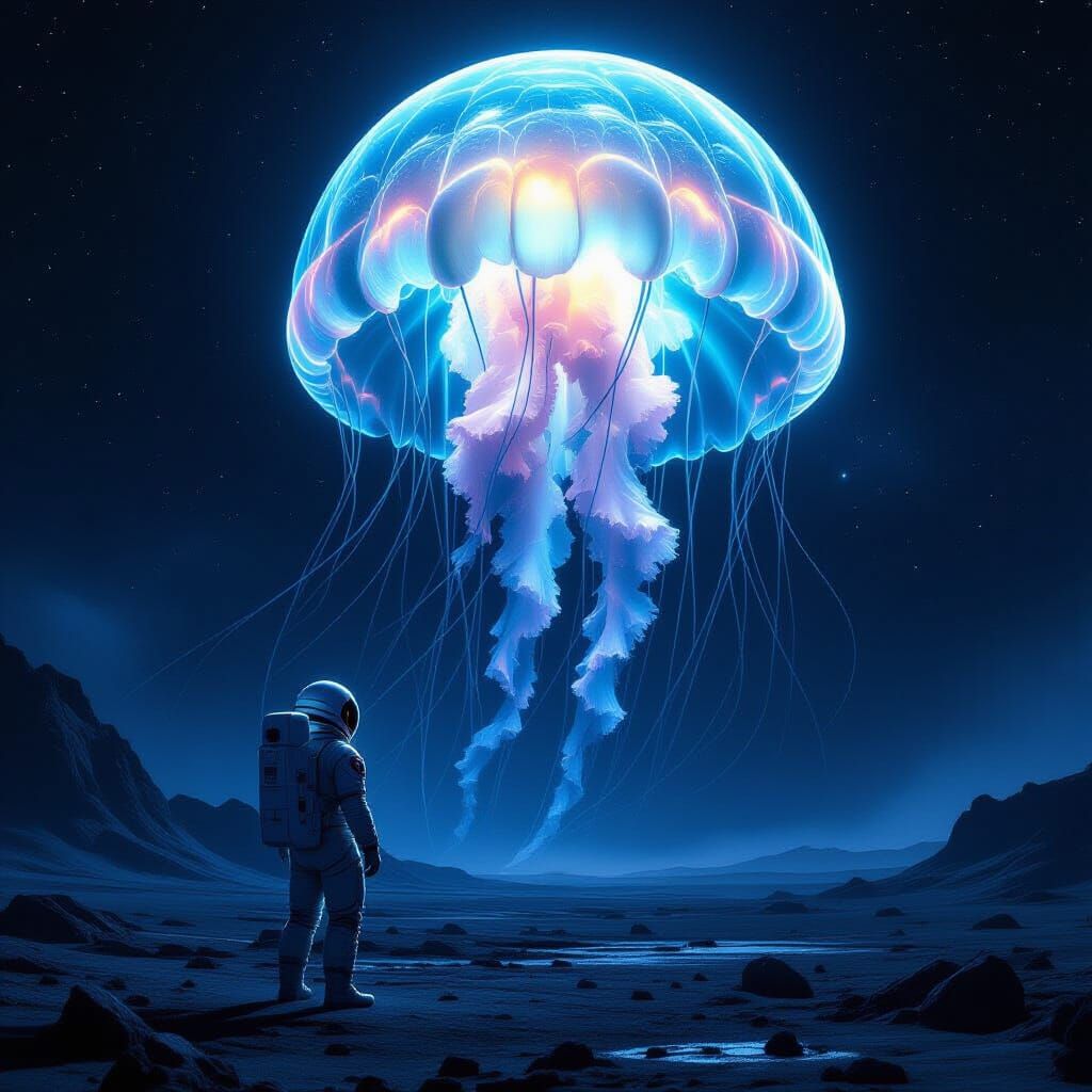 Astronaut Encounters Giant Bioluminescent Jellyfish in Cosmi...