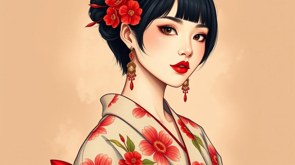 Ethereal Pastel Woman in Elegant Kimono