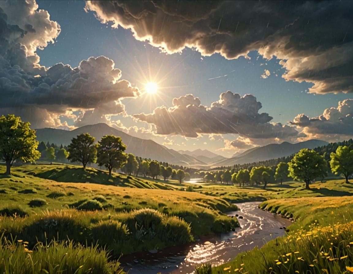 Post-Rain Landscape in Vibrant 3D Animation