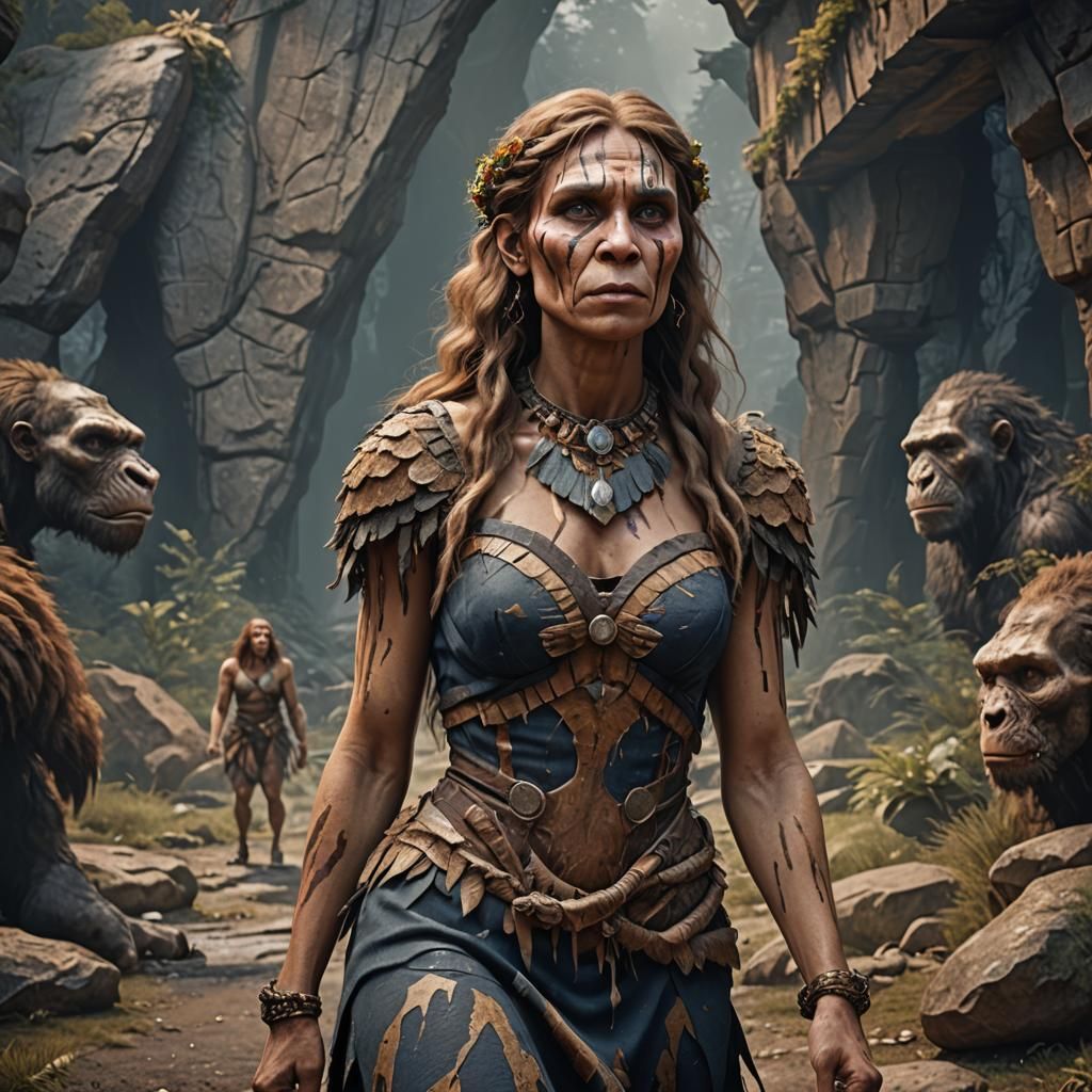 Modern Neanderthal Woman: Detailed Fantasy Art