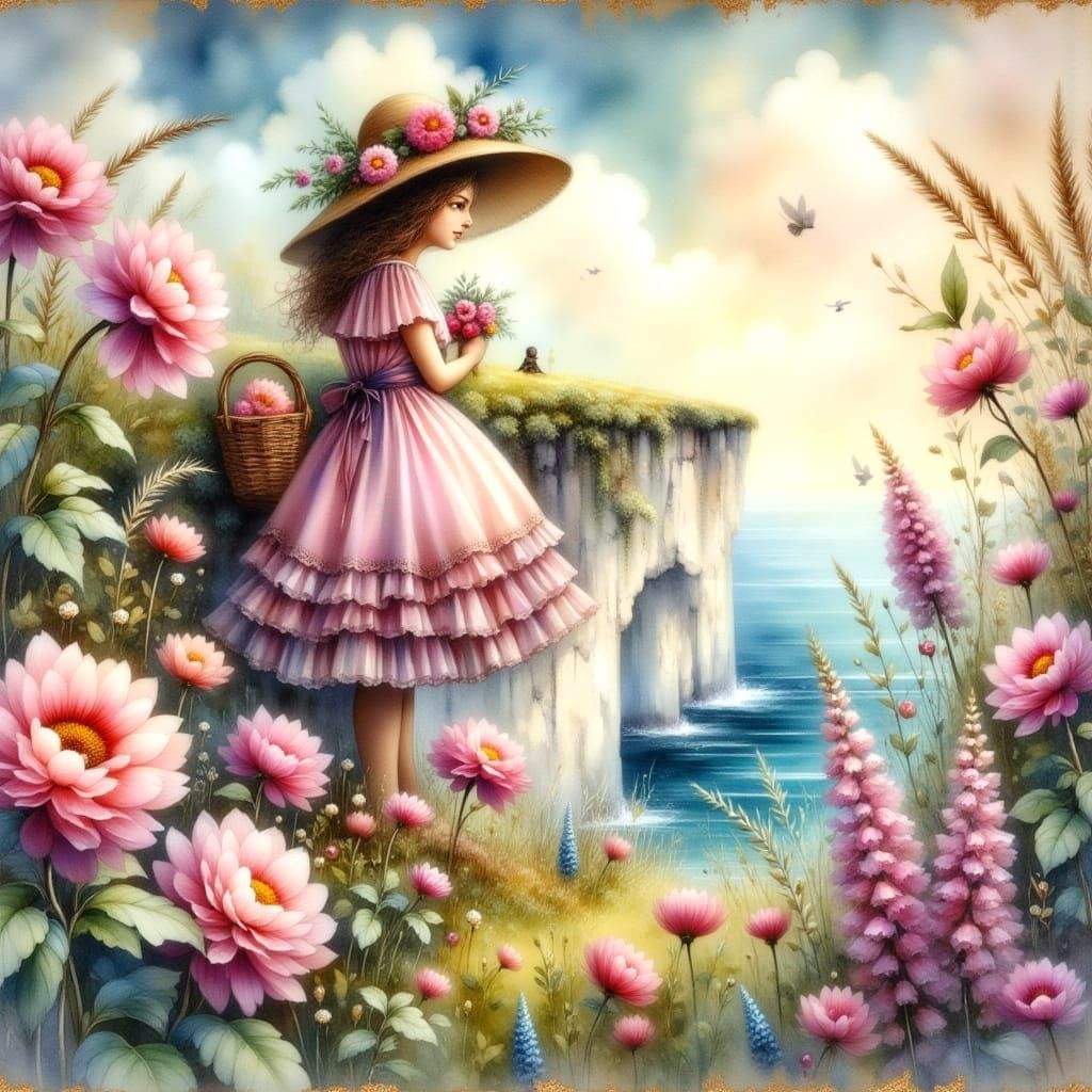 Surreal Dreamy Garden Scene in Soft Pastel Tones