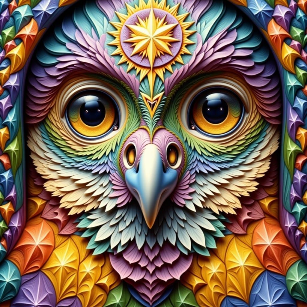 Barn Owl on Tessellating Archway in Escher Style