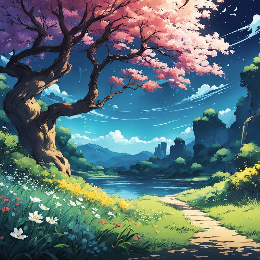 Springtime in Vibrant Anime Style