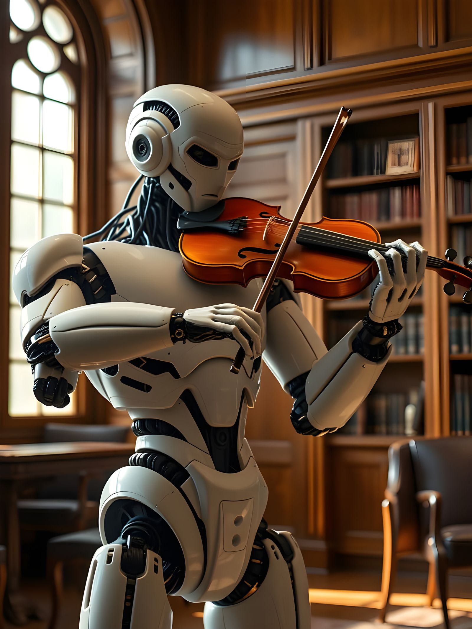 Cybernetic Robot Performs Violin in Elegant University Libra...