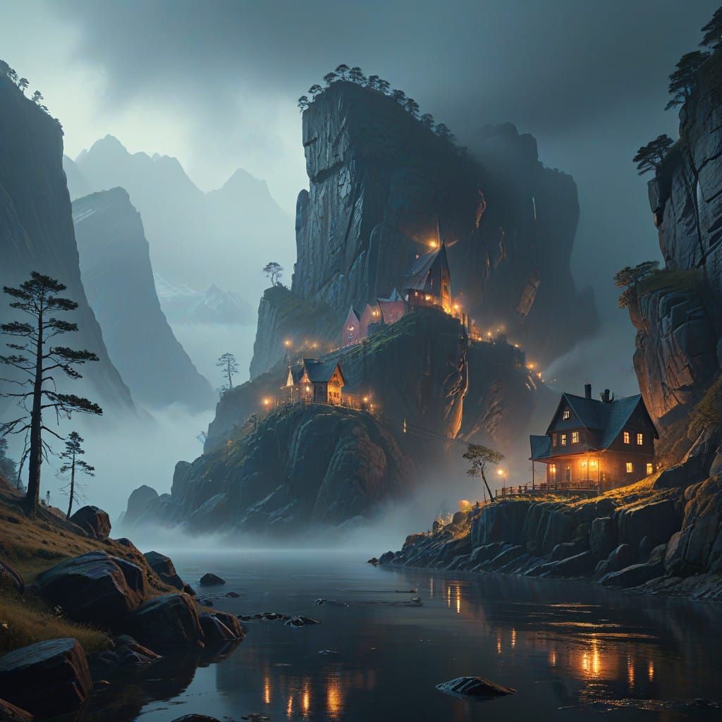 Fjord Landscape in Realistic, Photorealistic Style