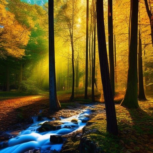 Golden Autumn Trees in Watercolor Style