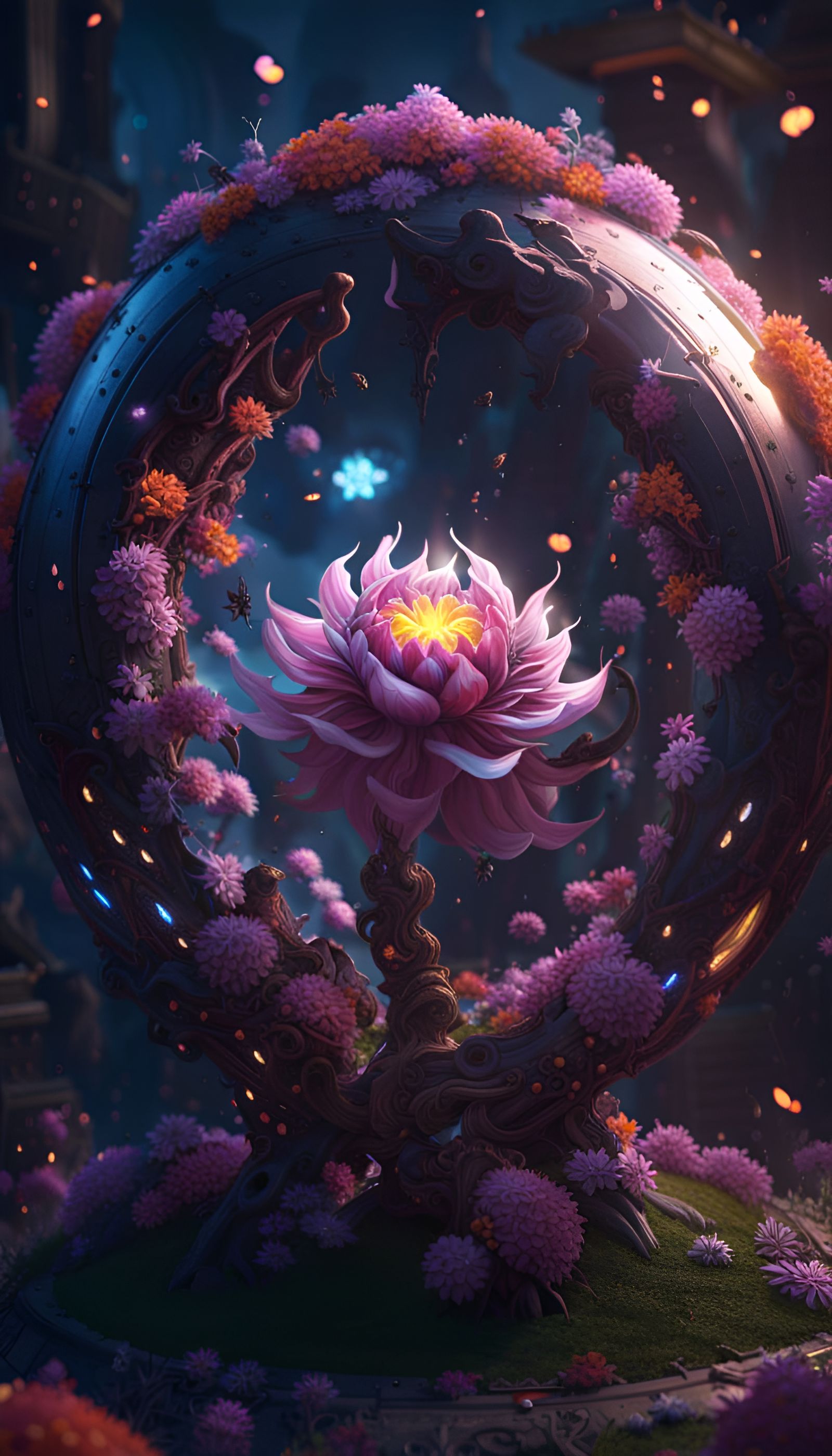 Fantasy Portal Inside Flying Flower Blossom Sphere