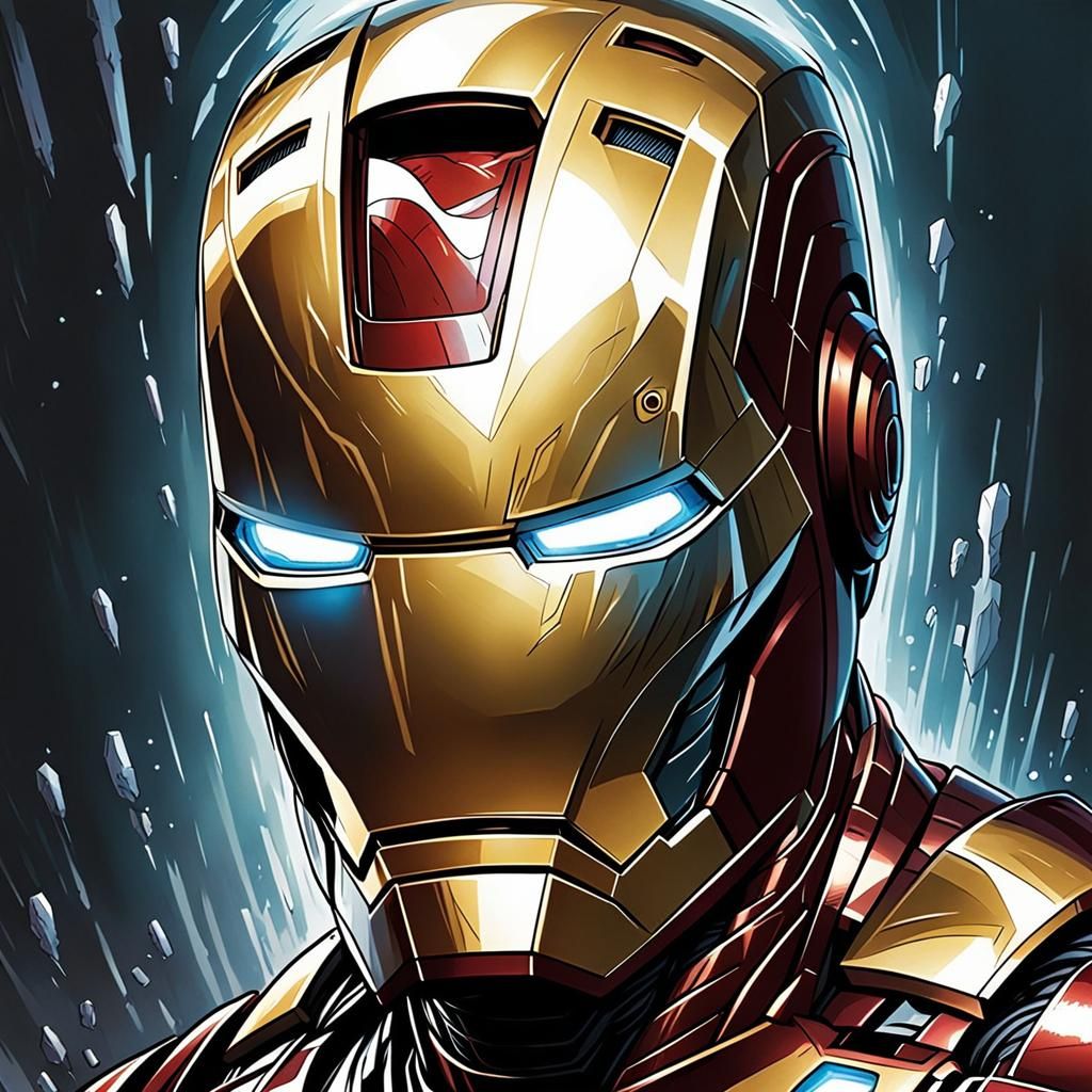 Thanos Reflects in Iron Man Helmet: Comic Book Art