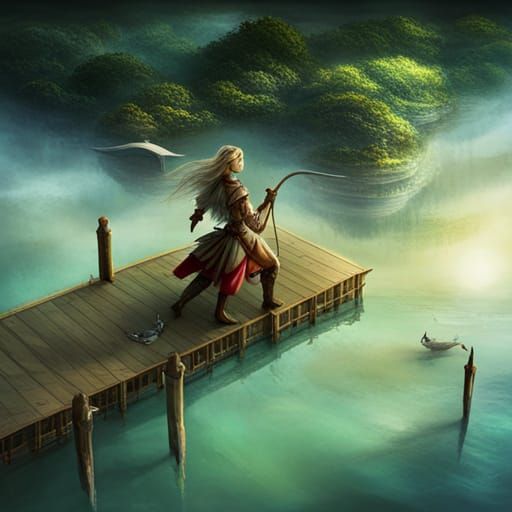 Fantasy Warrior on Lake: Anime Key Visual