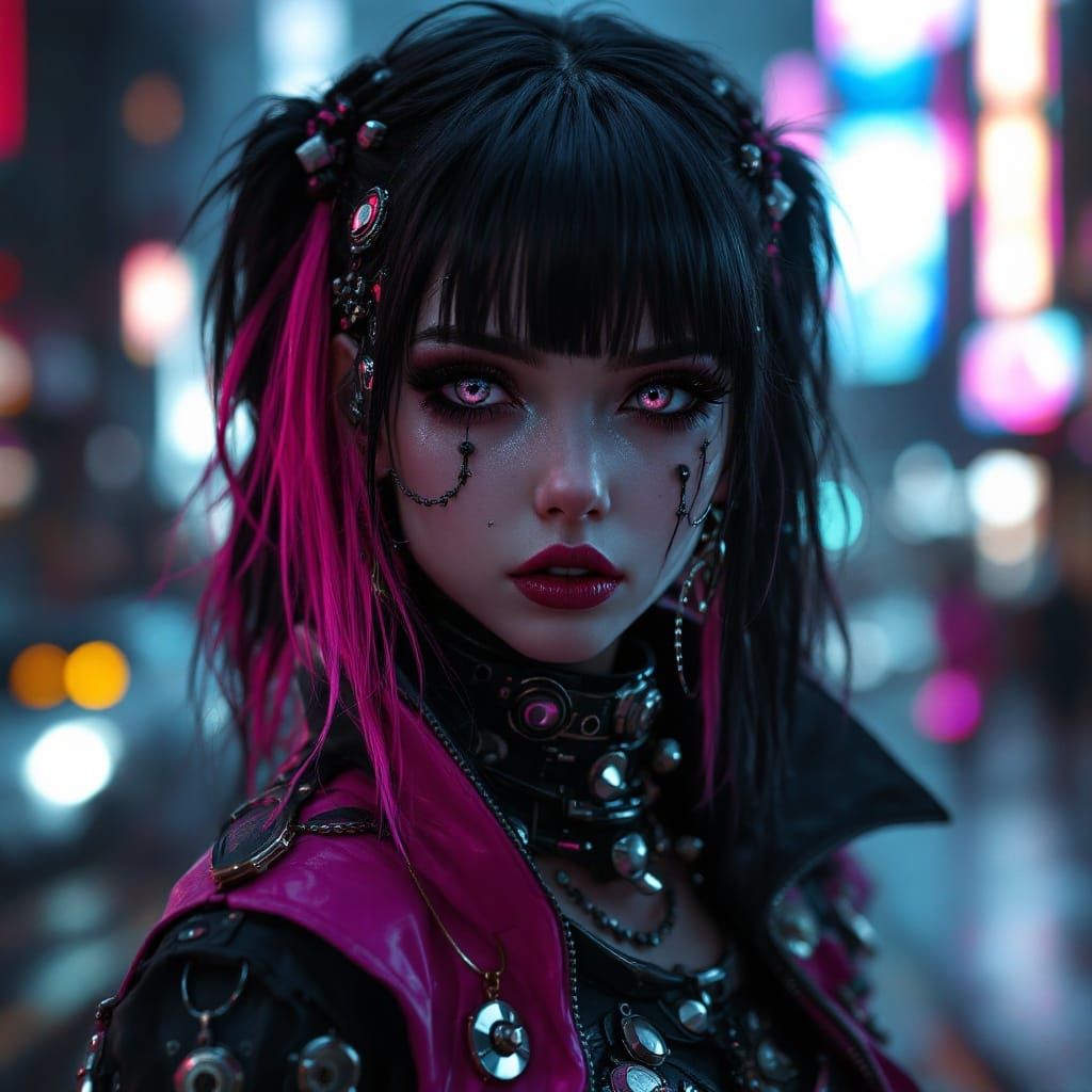 Gothic Goddess in Neon Dreams