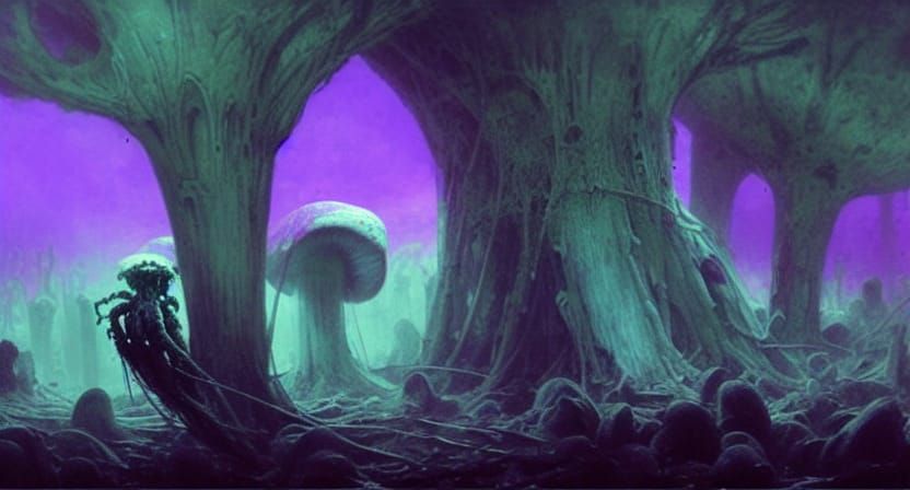 Horrific Mushroom Monster with Spider Eyes