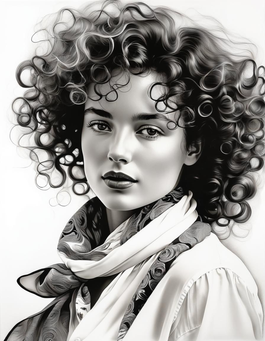 Klimt Woman with Curly Hair, Ink Drawing