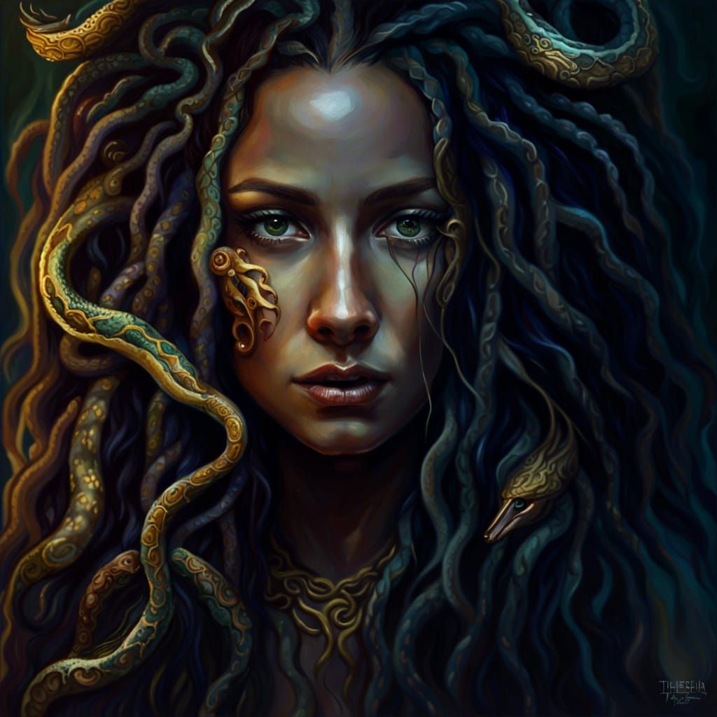 Menacing Medusa Portrait with Snake Dreadlocks