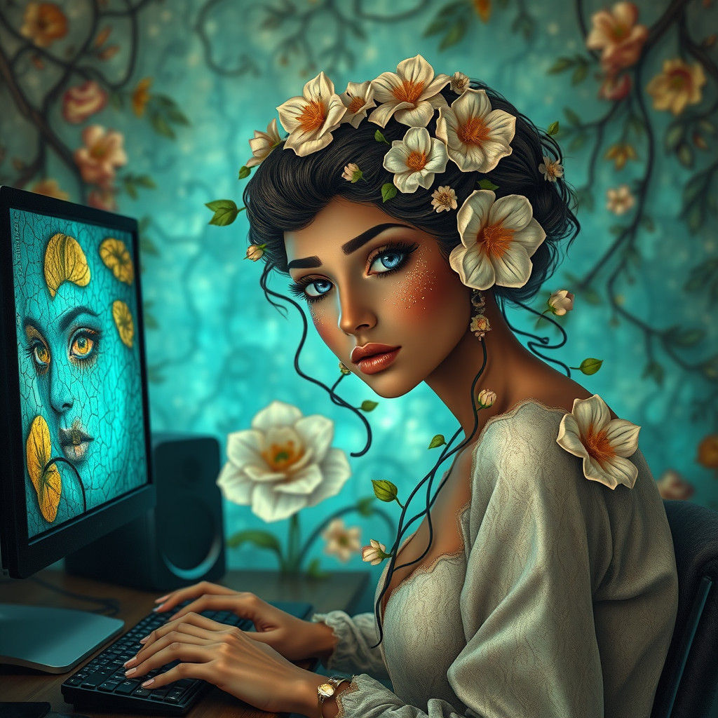 Woman's Imagination Bursts Forth, Klimt-Inspired Digital Art