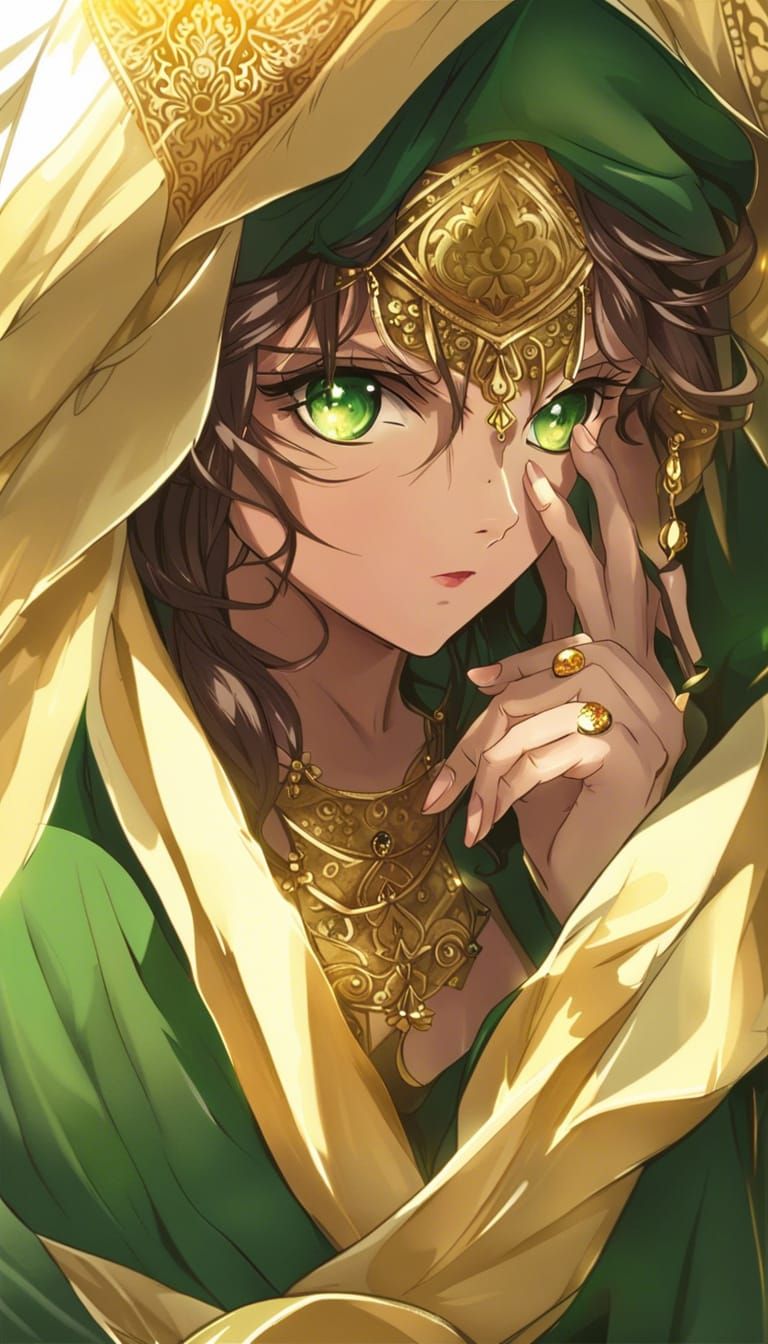 Arabian Maiden with Golden Silk in Anime Style