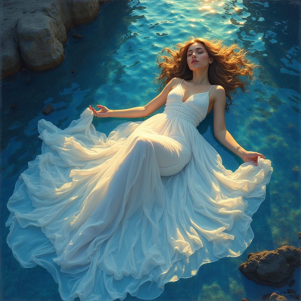 Woman in Moonlight: Art Nouveau Digital Painting