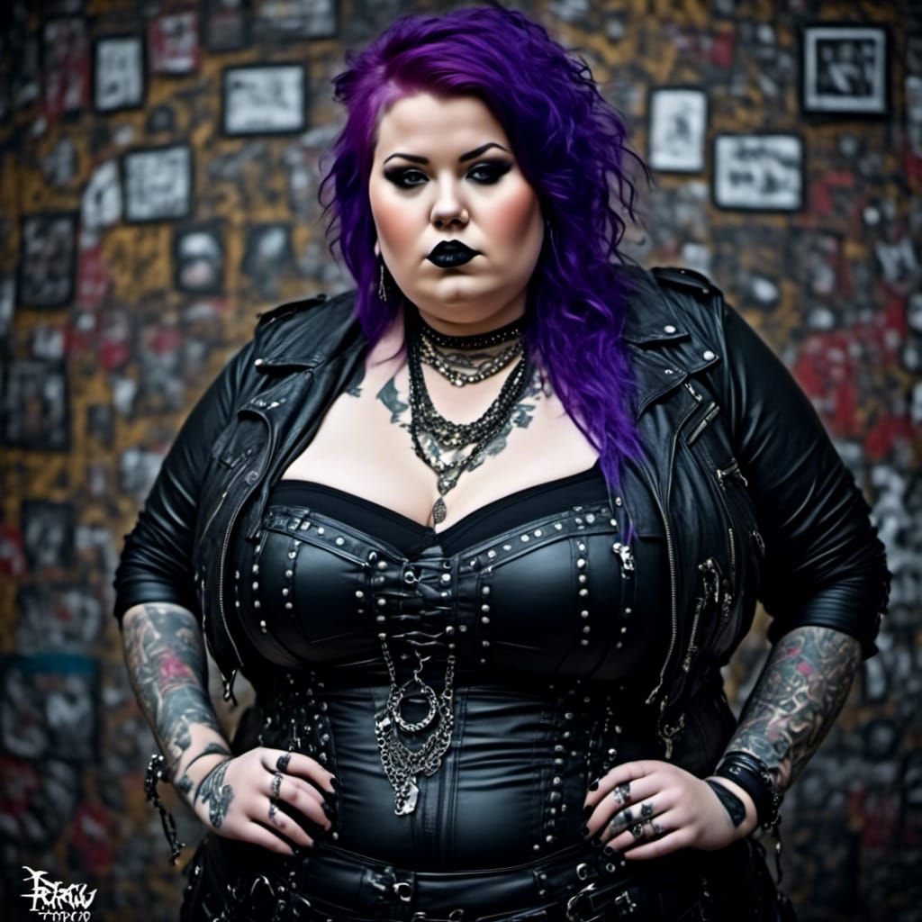 Curvy Gothic Woman with Piercings in Punk Style