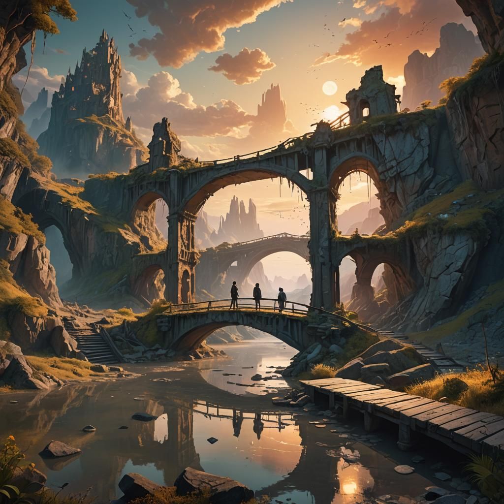 Fantasy Landscape with Broken Bridge: Matte Painting