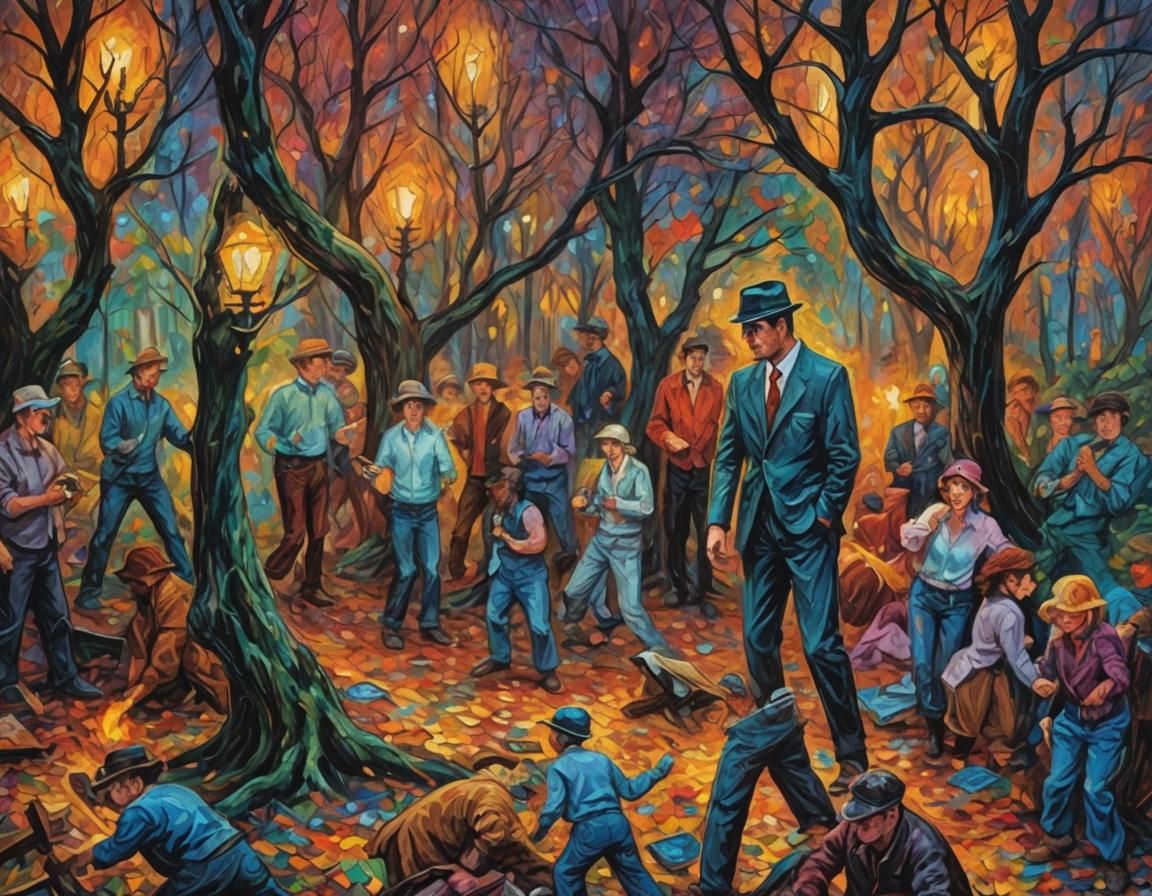 80s Slasher Scene as Expressionist Oil Painting