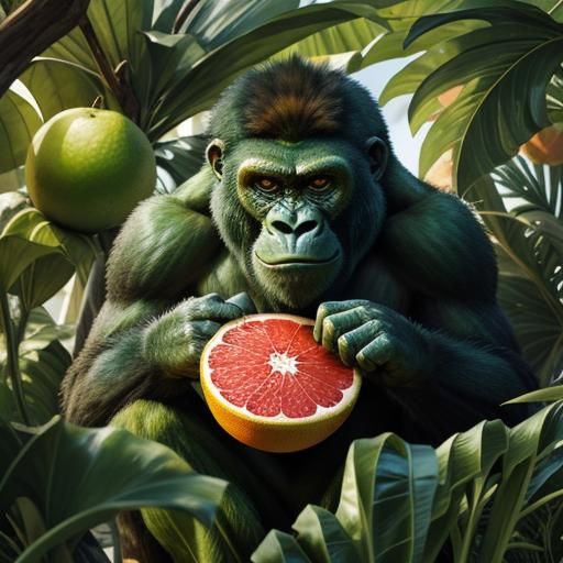 Green Gorilla Gobbling Grapefruit